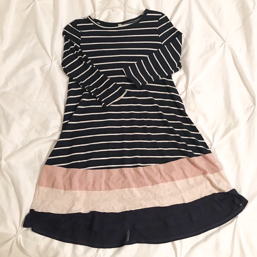 Navy and white striped swing dress, size S.